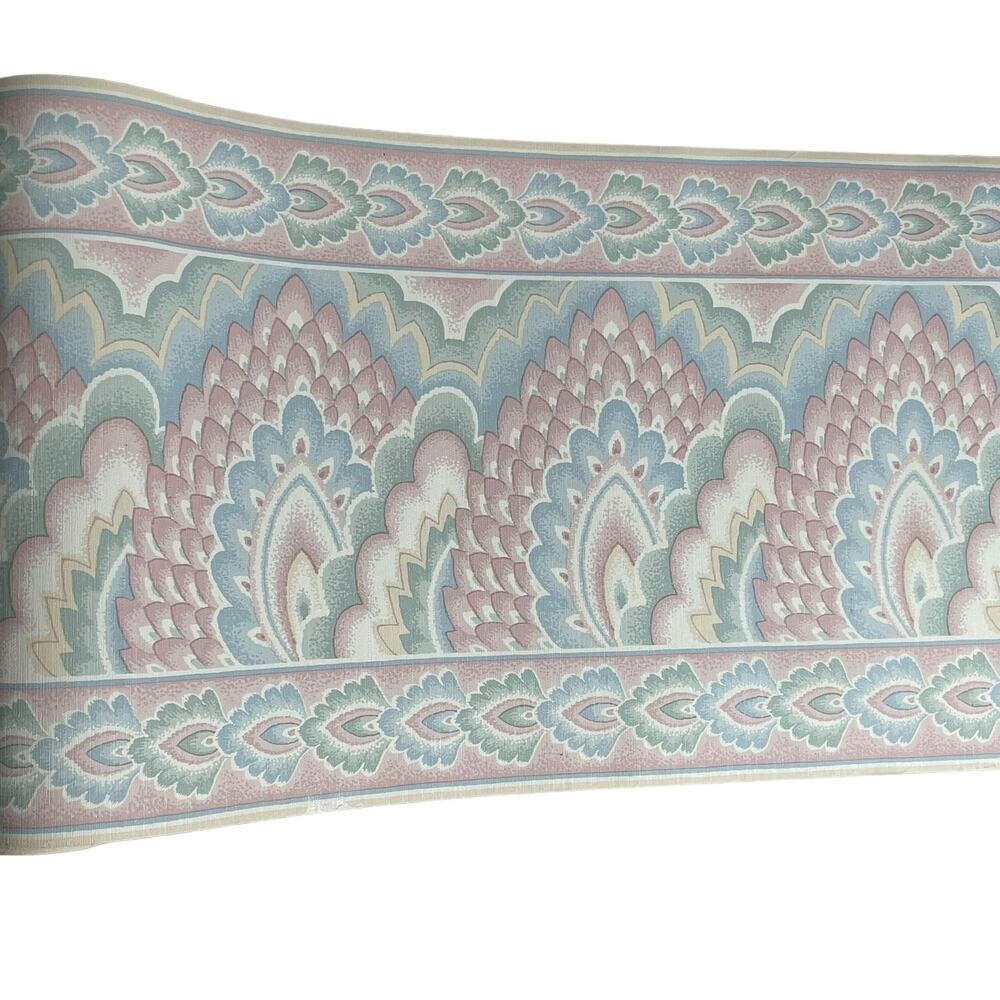 Wallpapers to go Paper Border Chardonnay 5 Yards 4 Rolls Pink Blue Vintage Retro